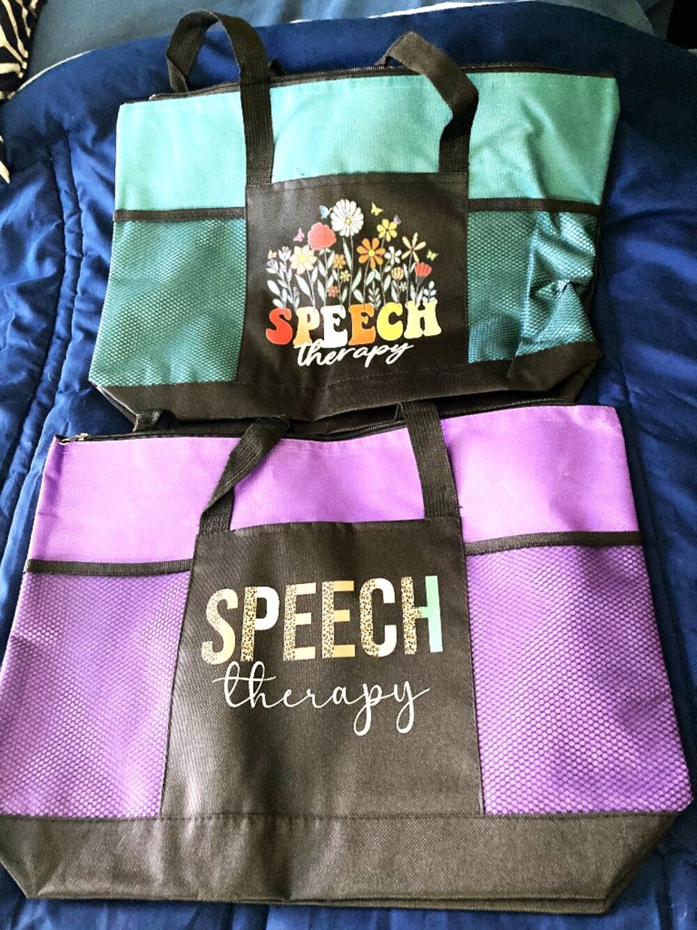 2 New Pcs Speech Therapy Appreciation Tote Bags with Mesh Pocket for Women